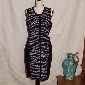 Calvin Klein Size 12 White striped Black dress
